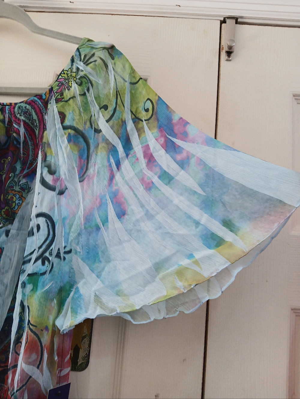 Apt 9 Paisley Flutter Slit Sleeve Sheer Blouse Elastic waist Size  XL Fairy Whim - Picture 11 of 11